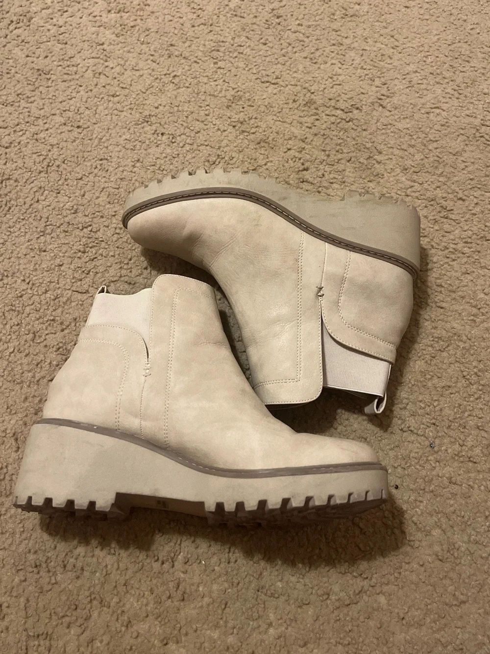 Macy's Cream Leather Chelsea Lug Ankle Boots